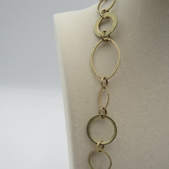 Vintage Gold Tone Long Statement Necklace Oval Circle Link Chain Adjustable - Picture 4 of 6